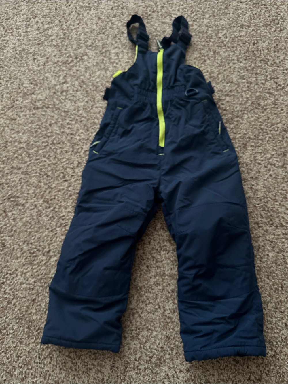 Amazon Essentials Navy Overalls with Lime Accents